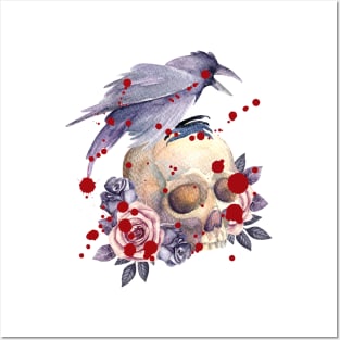 Crow skull roses Posters and Art